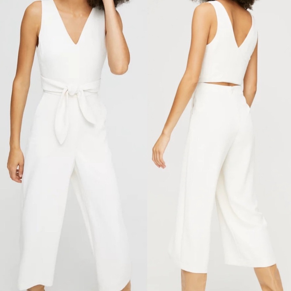 Aritzia Wilfred Ecoulement V-neck Jumpsuit Romper Cream Off White Wide Leg